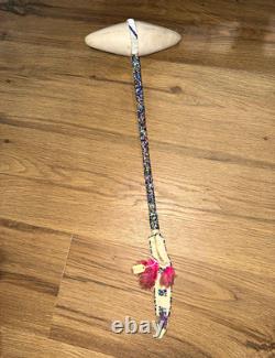 Beaded Native American Sioux Ceremonial Tomahawk Skull Crusher-damaged beads