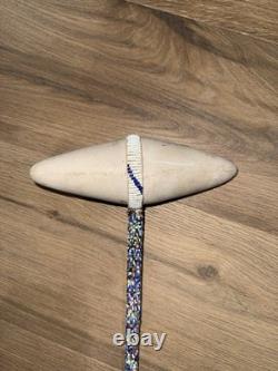 Beaded Native American Sioux Ceremonial Tomahawk Skull Crusher-damaged beads