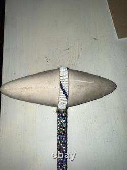 Beaded Native American Sioux Ceremonial Tomahawk Skull Crusher-damaged beads