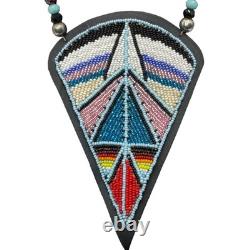 Beaded Necklace Native American Geometric Pendant Pow Wow Dance Beads Handmade