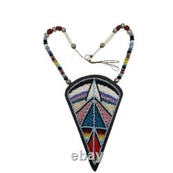 Beaded Necklace Native American Geometric Pendant Pow Wow Dance Beads Handmade