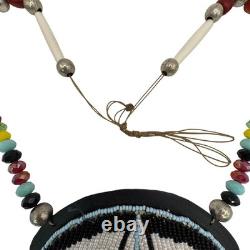 Beaded Necklace Native American Geometric Pendant Pow Wow Dance Beads Handmade