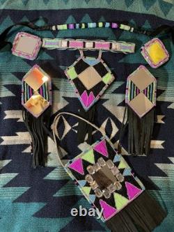 Beaded Pow Wow Set Regalia For Girls Headband Neck Drop Hairties Earrings Purse