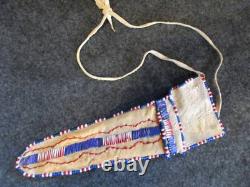 Beaded Quilled Leather Knife Sheath, Native American Parfleche Lined Buf-01887