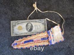 Beaded Quilled Leather Knife Sheath, Native American Parfleche Lined Buf-01887