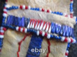 Beaded Quilled Leather Knife Sheath, Native American Parfleche Lined Buf-01887