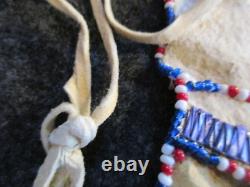 Beaded Quilled Leather Knife Sheath, Native American Parfleche Lined Buf-01887