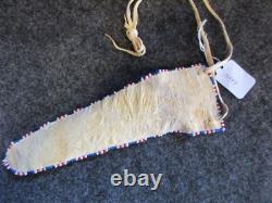 Beaded Quilled Leather Knife Sheath, Native American Parfleche Lined Buf-01887