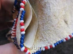 Beaded Quilled Leather Knife Sheath, Native American Parfleche Lined Buf-01887