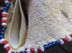 Beaded Quilled Leather Knife Sheath, Native American Parfleche Lined Buf-01887