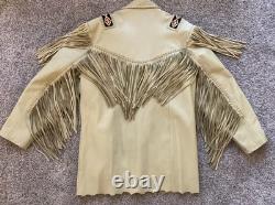 Beaded and Fringed Men's Leather Coat with Native American Motif by 3B West