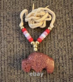 BeadedSacred Catlinite NecklaceNative AmericanLakotaBuffaloBisonSpiritual