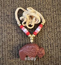 BeadedSacred Catlinite NecklaceNative AmericanLakotaBuffaloBisonSpiritual