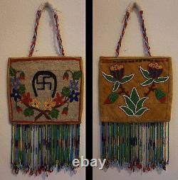 Beautiful Early 1900 Native American Plateau 2 Sided Fully Beaded Bag with Drops