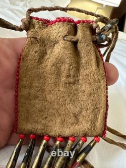 Beautiful Native American Beaded Leather Tobacco Bag, Medicine / Indian Pouch