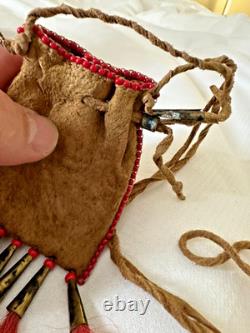 Beautiful Native American Beaded Leather Tobacco Bag, Medicine / Indian Pouch