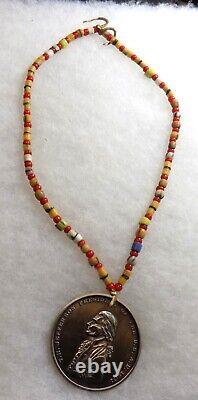 Beautiful Native American Indian Trade Bead Peace Medal Necklace