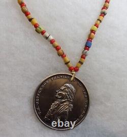 Beautiful Native American Indian Trade Bead Peace Medal Necklace