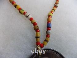 Beautiful Native American Indian Trade Bead Peace Medal Necklace