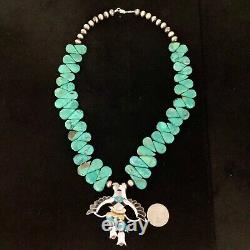 Beautiful Native American Turquoise S/S Multi-Stone Inlay Eagle Dancer Necklace