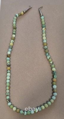 Beautiful Native American Turquoise sterling beaded necklace 56.9 grams