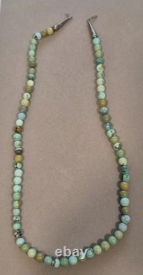 Beautiful Native American Turquoise sterling beaded necklace 56.9 grams