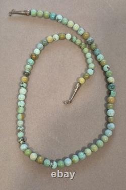Beautiful Native American Turquoise sterling beaded necklace 56.9 grams