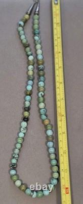 Beautiful Native American Turquoise sterling beaded necklace 56.9 grams