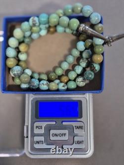 Beautiful Native American Turquoise sterling beaded necklace 56.9 grams