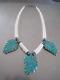 Beautiful Native American Unusual Vintage Turquoise Heishi Carved Leaf Necklace