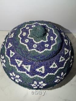 Beautiful OLD Native American Handwoven Glass Beaded Basket/Lid Probably Paiute