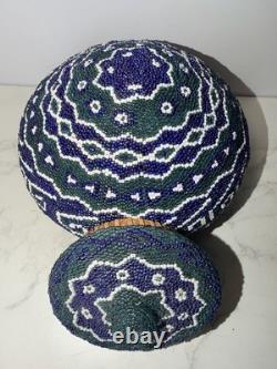 Beautiful OLD Native American Handwoven Glass Beaded Basket/Lid Probably Paiute