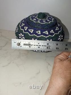 Beautiful OLD Native American Handwoven Glass Beaded Basket/Lid Probably Paiute Beautiful OLD Native American Handwoven Glass Beaded Basket/Lid Probably Paiute