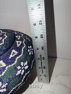 Beautiful OLD Native American Handwoven Glass Beaded Basket/Lid Probably Paiute