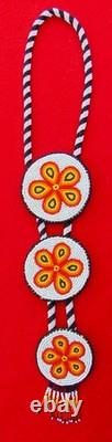 Beautiful Vintage Native American 3 Large Beaded Rosetteschoctaw Signed & Dated