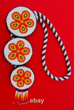Beautiful Vintage Native American 3 Large Beaded Rosetteschoctaw Signed & Dated