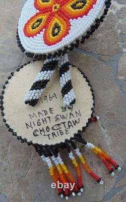 Beautiful Vintage Native American 3 Large Beaded Rosetteschoctaw Signed & Dated