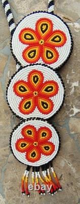Beautiful Vintage Native American 3 Large Beaded Rosetteschoctaw Signed & Dated