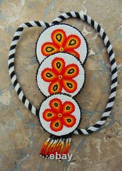 Beautiful Vintage Native American 3 Large Beaded Rosetteschoctaw Signed & Dated