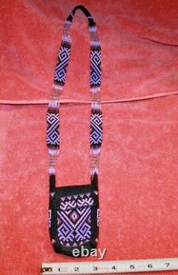 Beautiful Vintage Sioux Native American Purple & Black Beads Purse Pouch