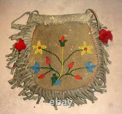 Big 1800s Plains Beaded Buffalo Hide Ammo Pouch-Antique Native American