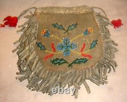 Big 1800s Plains Beaded Buffalo Hide Ammo Pouch-Antique Native American
