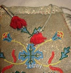 Big 1800s Plains Beaded Buffalo Hide Ammo Pouch-Antique Native American