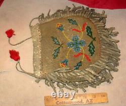 Big 1800s Plains Beaded Buffalo Hide Ammo Pouch-Antique Native American