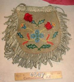 Big 1800s Plains Beaded Buffalo Hide Ammo Pouch-Antique Native American