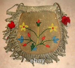 Big 1800s Plains Beaded Buffalo Hide Ammo Pouch-Antique Native American