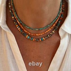 Blue Kingman Mohave Arizona Turquoise & Orange Spiny Oyster Gemstone Necklace