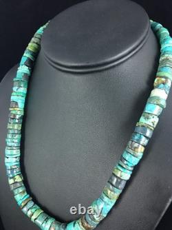 Blue Turquoise Bead 8mm Heishi Navajo Sterling Silver Necklace 20 1135