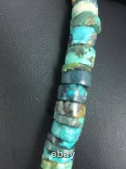 Blue Turquoise Bead 8mm Heishi Navajo Sterling Silver Necklace 20 1135