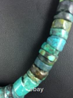 Blue Turquoise Bead 8mm Heishi Navajo Sterling Silver Necklace 20 1135